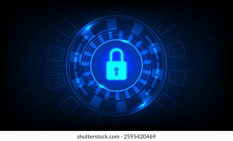 HUD circle glowing Blue light tech system innovation concept with padlock icon Futuristic and technology display interface for communication and innovation cyber space center vector illustration