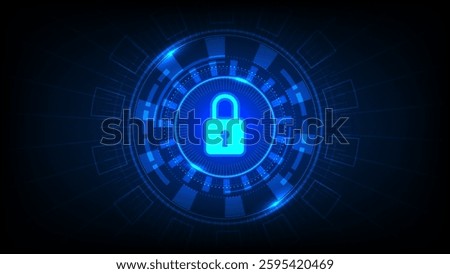 HUD circle glowing Blue light tech system innovation concept with padlock icon Futuristic and technology display interface for communication and innovation cyber space center vector illustration