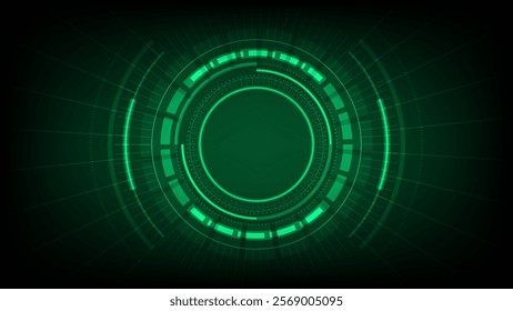 HUD circle glowing Green light tech system innovation concept Futuristic and technology display interface for communication and innovation cyber space center vector illustration on dark background 