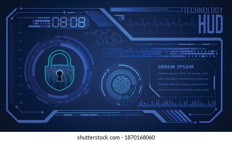 HUD Closed Padlock on digital background, cyber security