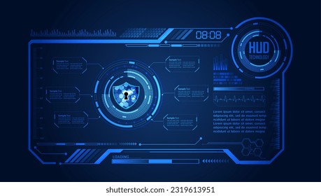 HUD Closed Padlock on digital background, cyber security