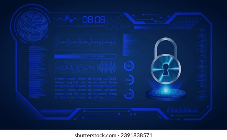 hud Closed Padlock on digital background, cyber security