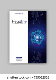 HUD cover design template in blue . Vector.