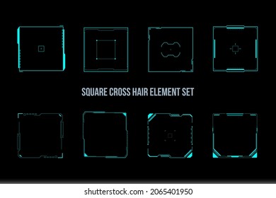 HUD Crosshair Square Shape Security Futuristic Virtual Reality Frame for Game, UI, Infographic Vector Set.