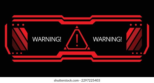 Hud danger alert. Attention vector red interface sign, warning or caution UI. Tech or digital cyber frame. System failure or danger zone