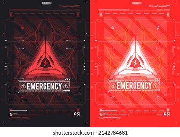 Zona de peligro HUD. Señales de atención de advertencia y alerta. Leer con elementos futuristas de la interfaz de usuario. Diseño conceptual con elementos HUD para impresión y web.