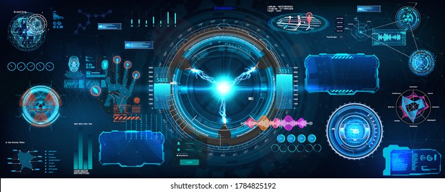 HUD digital elements set for VR, UI, UX and GUI. Vector colorful collection Sky-fi elements. Digital Futuristic User Interface HUD. Vector set concept cockpit spaceship and Virtual reality VR	