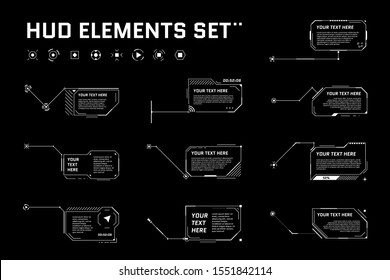 HUD digital futuristic callout title set. Rufen Sie sci fi-Frame-Balken-Etiketten auf. Präsentation oder Infografik moderne digitale Infobox Layout Vorlage. Interface HUD UI GUI Style Element. Vektorillustration