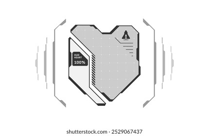 HUD estilo futurista digital videogame interface do usuário forma coração escudo escudo logotipo progresso. Sinal de nível de saúde do jogador de videogame de alta tecnologia e ícone do indicador de vida. Elemento de design infográfico de energia GUI FUI