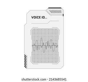 HUD digital futuristic user interface voice recognition panel. Sci Fi high tech protection black and white screen. Gaming menu biometric id audio dashboard. Cyberspace speaker identification. Vector