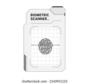 HUD digital futuristic user interface finger scan panel. Sci Fi high tech protection black and white screen. Gaming menu biometric id touching dashboard. Cyberspace fingerprint scanning identification