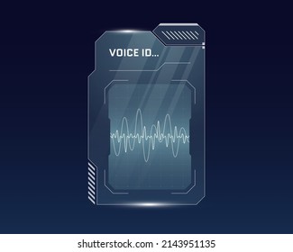 HUD digital futuristic user interface voice recognition panel. Sci Fi high tech access protection glowing screen. Gaming menu biometric id audio dashboard. Cyberspace speaker identification. Vector