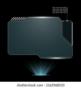 HUD digital futuristic user interface horizontal frame. Sci Fi high tech screen. Cyberpunk game menu touching monitoring hologram dashboard panel. Cyber space head-up display information sign border