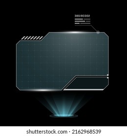 Marco horizontal de la interfaz de usuario digital futurista HUD. Pantalla de alta tecnología de Sci Fi. Panel del tablero del holograma de supervisión de menú de juego. Signo abstracto de información sobre tecnología de visualización en pantalla del ciberespacio