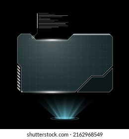 HUD digital futuristic user interface horizontal frame. Sci Fi high tech screen. Gaming menu touching monitoring hologram dashboard panel. Cyberspace head-up display technology information sign. Eps