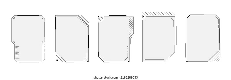 HUD Digital Futuristic User Interface Square Vertical Frame Set. Sci Fi High Tech Screens. Gaming Menu Touching Cyber Monitoring Dashboard Panels. Head-up Display FUI Or GUI Empty Menu Windows