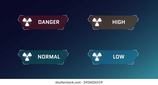 HUD digital futuristic user interface radiation frame set. Sci Fi high tech radioactive level element. GUI and FUI cyber monitoring nuclear indicator dashboard panel. Head up display UI design element