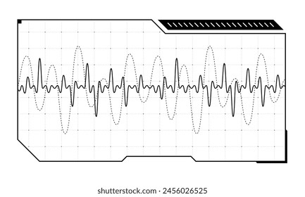 HUD digital futuristic user interface audio equalizer frame. Sci Fi high tech music sound wave screen. GUI and FUI cyber radio monitoring dashboard panel. Head up display UI infographic design element