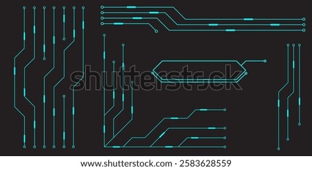 HUD digital futuristic user interface horizontal frame. Sci Fi high tech screen. Cyberpunk game menu touching monitoring hologram dashboard panel. Cyberspace head-up display information vector border