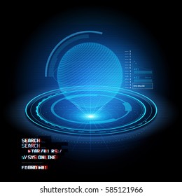 A HUD display projecting a globe Hologram. Future technology vector illustration.