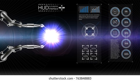 Hud display. Robotic mechanisms, welding.