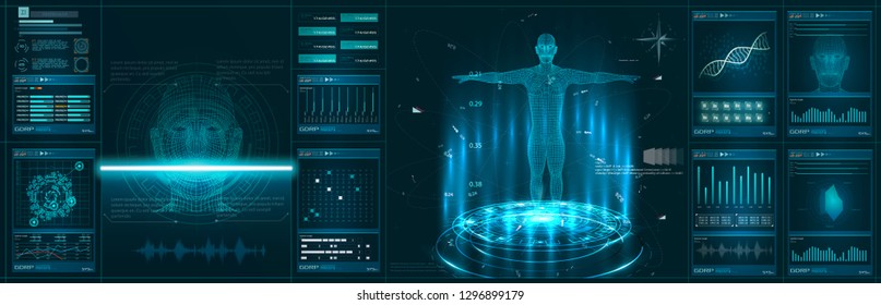 Hud element ui medical examination. Display set of virtual interface elements. Modern medical examination HUD style