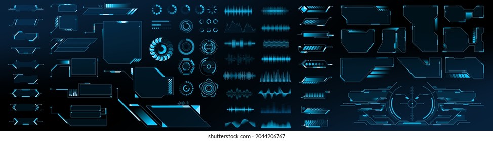 HUD elements big set. Dashboard display. Callouts titles. Futuristic callout bar labels. Modern digital info boxes. Sci-Fi Interface Screen Design