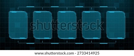 HUD elements for game interface. Futuristic blank frames for data display. Technology dashboard, digital screen, virtual reality ui.