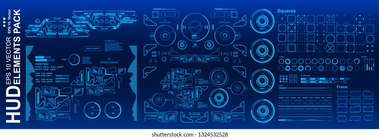 HUD elements mega set pack. Dashboard blue display virtual reality technology screen. Futuristic blue user interface.