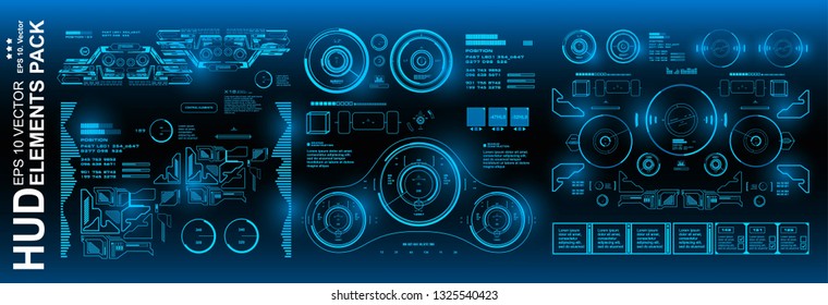 HUD elements mega set pack. Dashboard blue display virtual reality technology screen. Futuristic blue user interface.