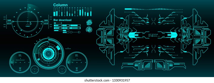 HUD elements mega set pack. Dashboard green display virtual reality technology screen.