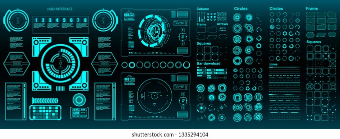 HUD elements mega set pack. Dashboard green display virtual reality technology screen.