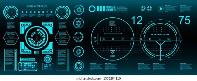 HUD elements mega set pack. Dashboard green display virtual reality technology screen.