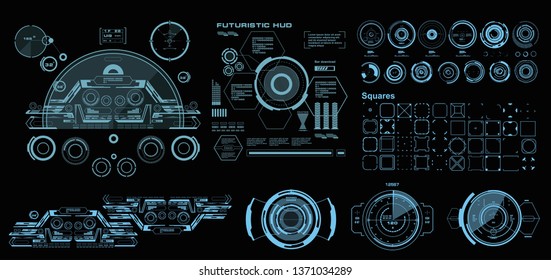 HUD elements mega set pack. Dashboard blue display virtual reality technology screen. Futuristic blue user interface.