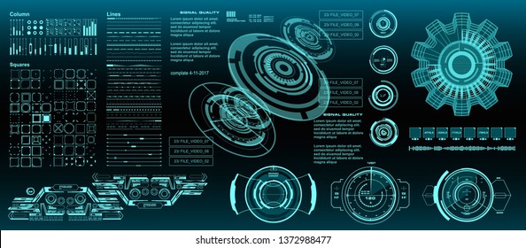 HUD elements mega set pack. Dashboard display virtual reality technology screen. Futuristic user interface.