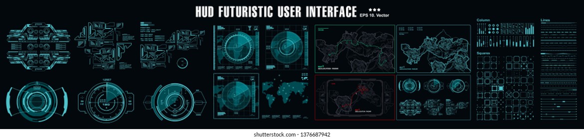 HUD elements mega set pack. Dashboard display virtual reality technology screen. Futuristic user interface.