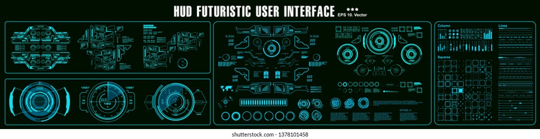 HUD elements mega set pack. Dashboard display virtual reality technology screen. Futuristic user interface.