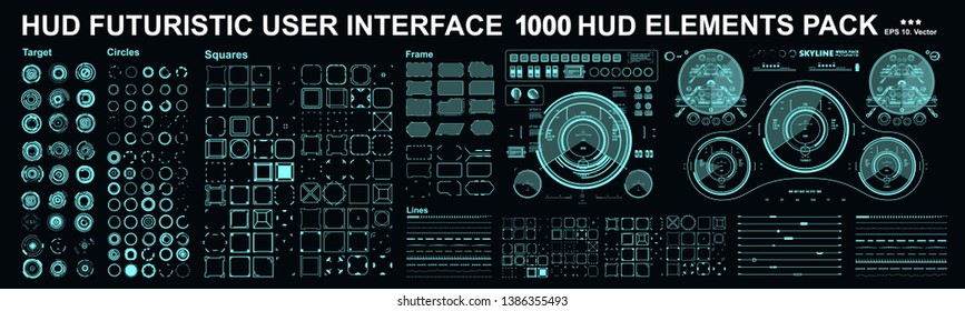 HUD elements mega set pack. Dashboard display virtual reality technology screen. Futuristic user interface.