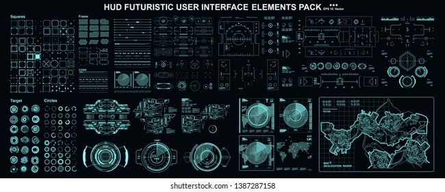 HUD elements mega set pack. Dashboard display virtual reality technology screen. Futuristic user interface.