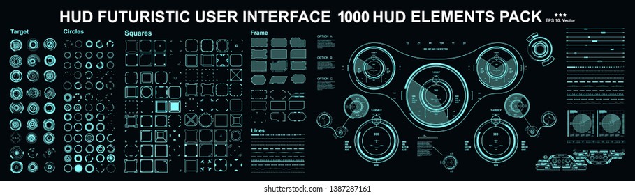 HUD elements mega set pack. Dashboard display virtual reality technology screen. Futuristic user interface.