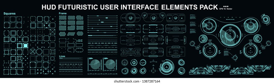 HUD elements mega set pack. Dashboard display virtual reality technology screen. Futuristic user interface.