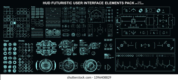 HUD elements mega set pack. Dashboard display virtual reality technology screen. Futuristic user interface.