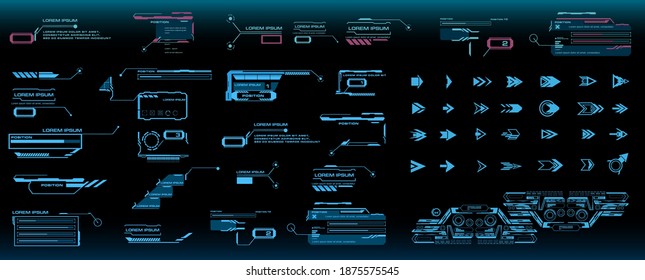 HUD elements pack. Сyber style. Techno frames, callouts, information blocks, robotics elements. Cyber techno frame for the HUD user interface