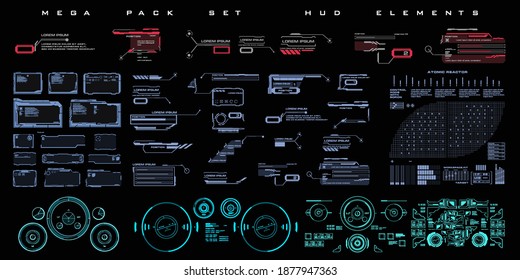 HUD elements pack. Techno frames, callouts, information blocks, robotics elements. Cyber techno frame for the HUD user interface