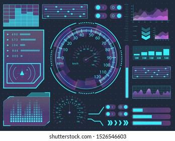 HUD elements sci-fi science futuristic user interface. Menu buttons, virtual reality, infographic vector illustration.