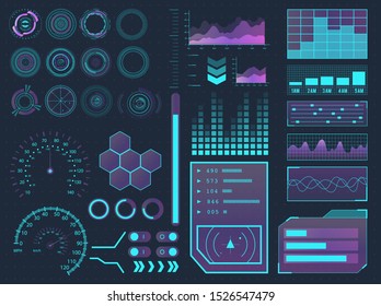 HUD elements sci-fi science futuristic user interface. Menu buttons, virtual reality, infographic vector illustration.