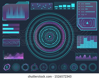HUD elements sci-fi science futuristic user interface. Menu buttons, virtual reality, infographic vector illustration.