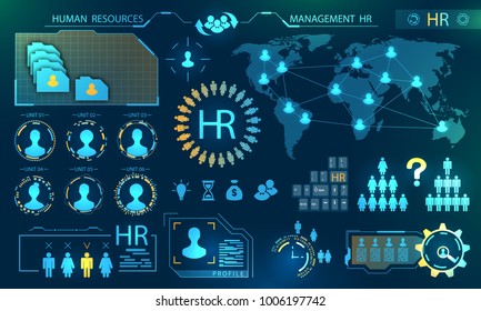 HUD Elements, Search Human Resources. Profile, Resume, Candidate, Analytics of Select Leader of Teamwork - Illustration Vector