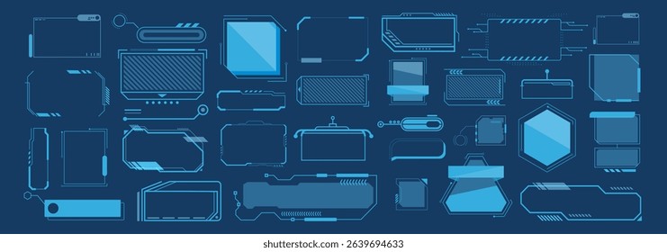 HUD elements set isolated on transparent. Futuristic user interface. Dashboard display virtual reality technology screen. Sci-fi futuristic hud dashboard for VR, UI design.