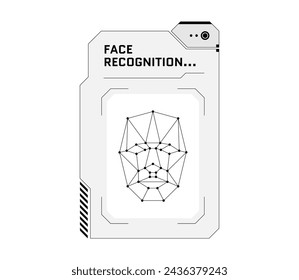 HUD reconocimiento facial de identificación biométrica concepto del sistema de escaneo. Escáner de verificación facial de usuario y panel digital de seguridad de identidad de persona. Diseño de vector de interfaz de exploración y autorización de identificación humana